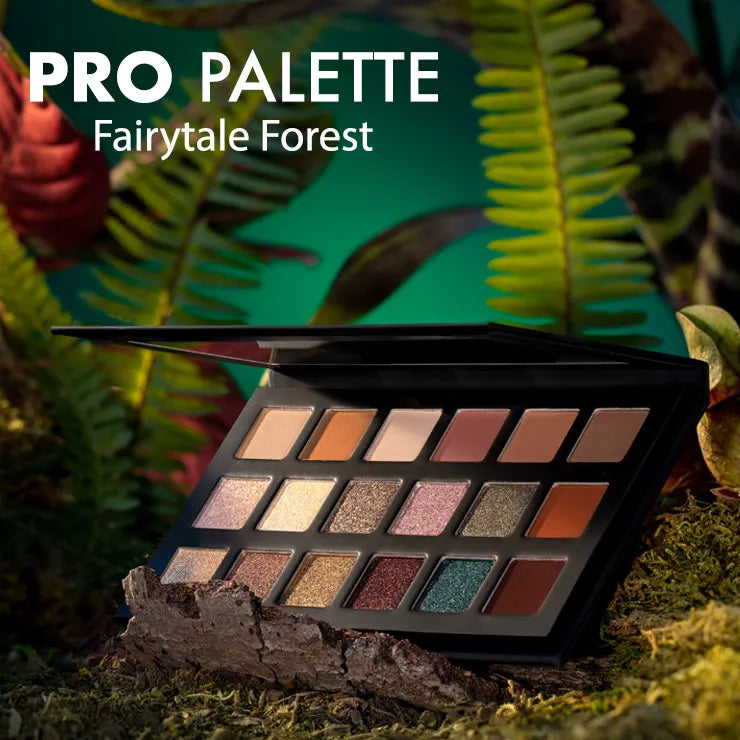 LORAC PRO PALETTE Fairytale Forest makeup palette displayed against a dreamy forest background